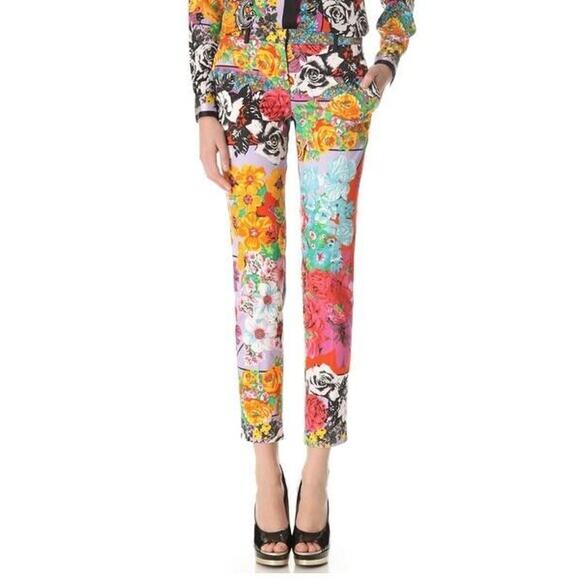 $695 Versace Vintage Floral Patterned Skinny Trouser Pants 38 2 XS